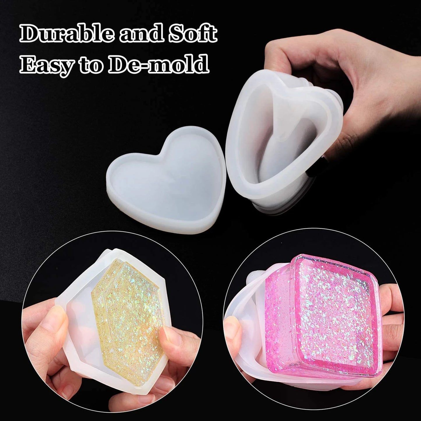 DIY Silicone Jewelry Box Mold Heart Hexagon Flower Storage Boxs Molds with Lid Epoxy Resin Mould Casting Crafting Macking Tool