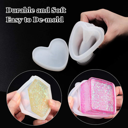 DIY Silicone Jewelry Box Mold Heart Hexagon Flower Storage Boxs Molds with Lid Epoxy Resin Mould Casting Crafting Macking Tool