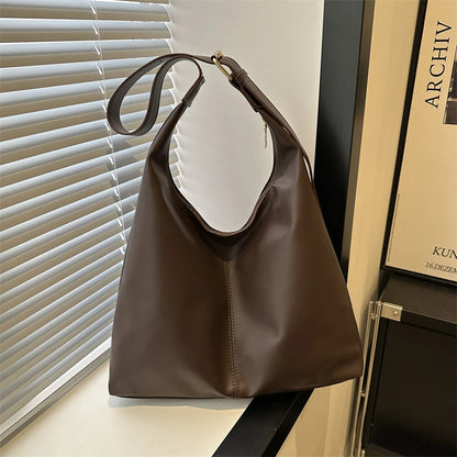 Trendy Casual Soft PU Women's Handbags Solid Color Large Capacity Female Shoulder Bag Retro Tote Bag For Commute Shopping