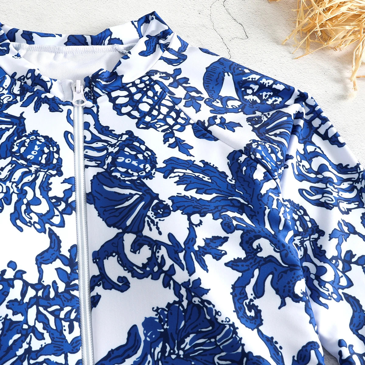 2025 New Swimwear Women Print Floral One Piece Swimsuit Long Sleeve Bathing Suit Swimsuit Vintage Beachwear Surfing Swim Suit