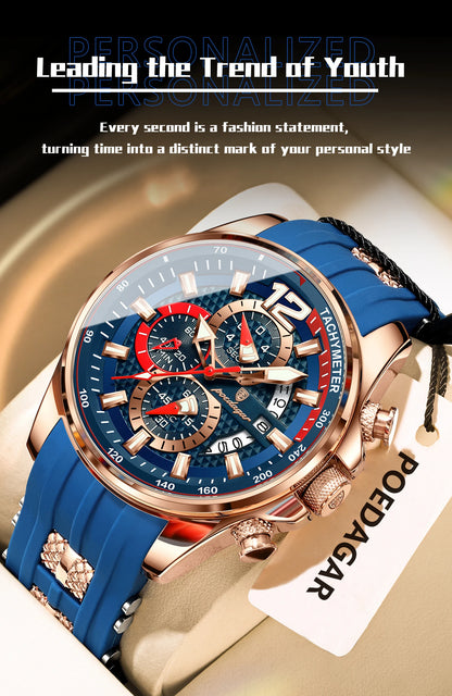 POEDAGAR Luxury Watch For Men Date Chronograph Luminous Waterproof Silicone Male Watch Fashion Sports Quartz Men's Watches Reloj