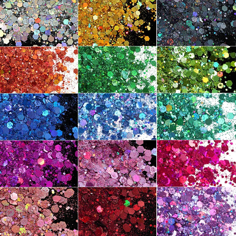 50g Chunky Glitter Holographic Laser Flakes Nail Glitter Powder For Jewelry Making Diy Resin Art Craft Fine Iridescent Sequins