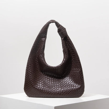 Vintage Faux Woven Leather Shoulder Bag, Women's Handbag, Large Capacity Tote Bag, Crescent Bag, Zipper Underarm Bag, Daily Commuter Bag (Random Pattern)