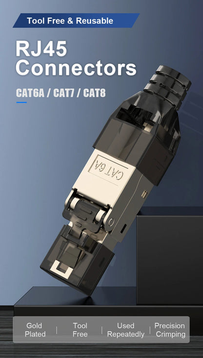 RJ45 Cat8 Cat7 Cat6A Connectors Metal Tool Free Easy Termination Plug 2000MHz 40G LAN Cable 22AWG - 24AWG Reusable Ethernet Plug