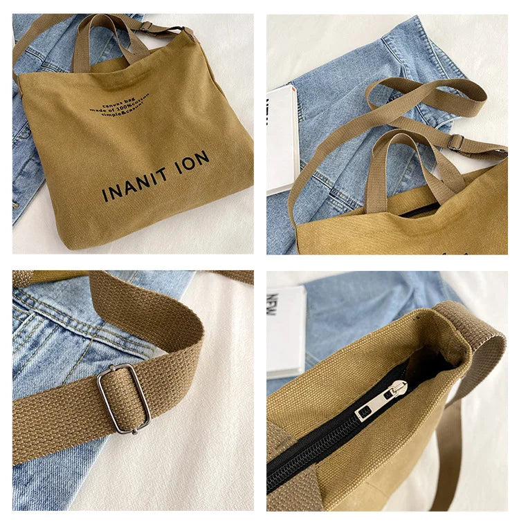 Japanese Canvas Men's and Women's Simple Cross-body Bag Wash Canvas Thick Handbag Large Capacity Arts Students Package Satchel