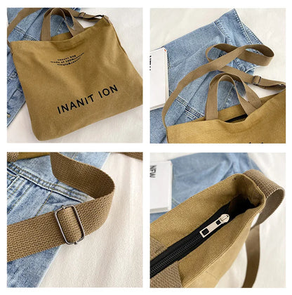Japanese Canvas Men's and Women's Simple Cross-body Bag Wash Canvas Thick Handbag Large Capacity Arts Students Package Satchel