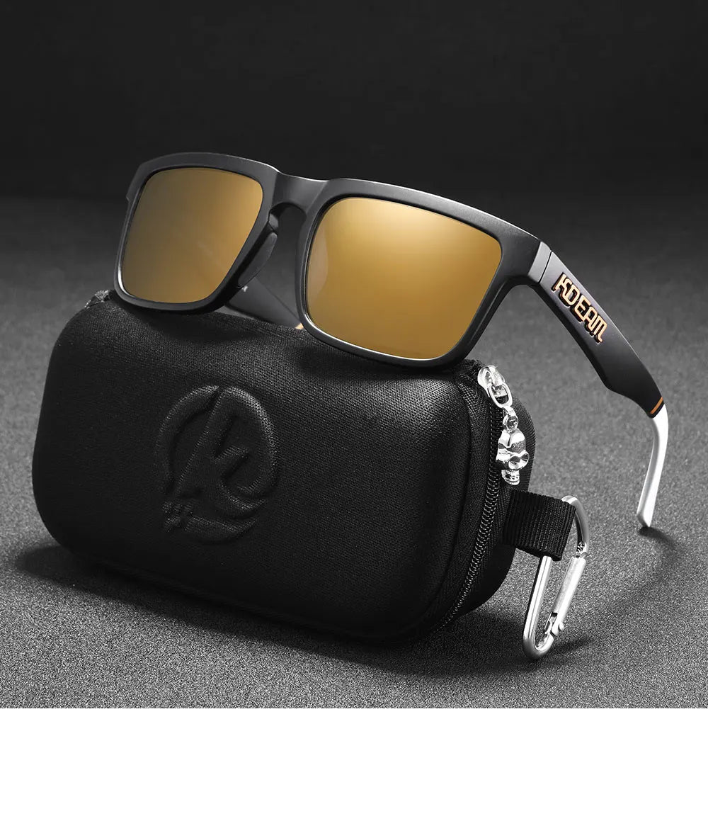 KDEAM Men's Polarized Sunglasses Square Casual Outdoors Sun Glasses Women Unisex Sunglass For Couple With Zipper Case