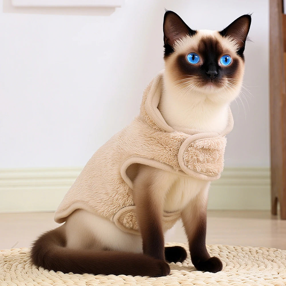 Cute Pet Jacket Coat Adjustable Soft High Neck Kitten Apparel Reversible Warm Fleece Autumn Winter Costume For Small Cats Sphynx