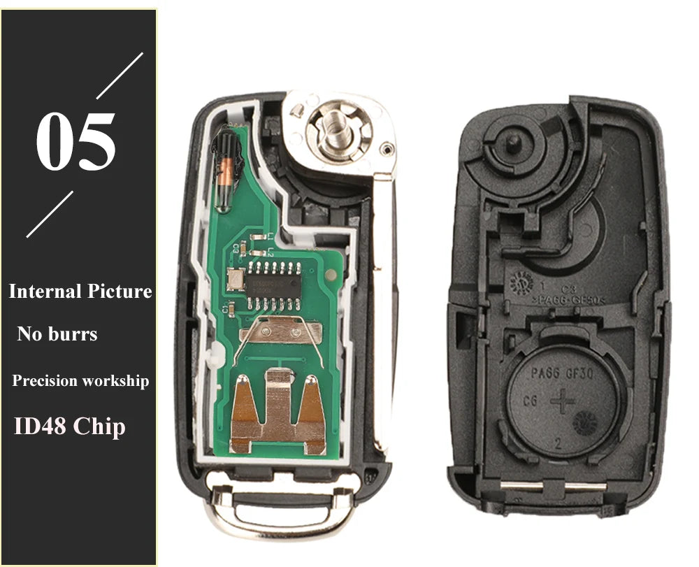 jingyuqin 3BT Remote Flip key 434MHz ID48 Chip for VW Volkswagen GOLF PASSAT Tiguan Polo Jetta Beetle Skoda Seat Car 5K0837202AD