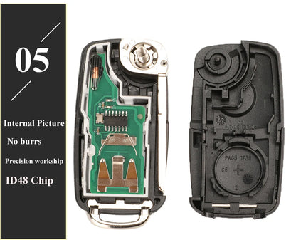 jingyuqin 3BT Remote Flip key 434MHz ID48 Chip for VW Volkswagen GOLF PASSAT Tiguan Polo Jetta Beetle Skoda Seat Car 5K0837202AD