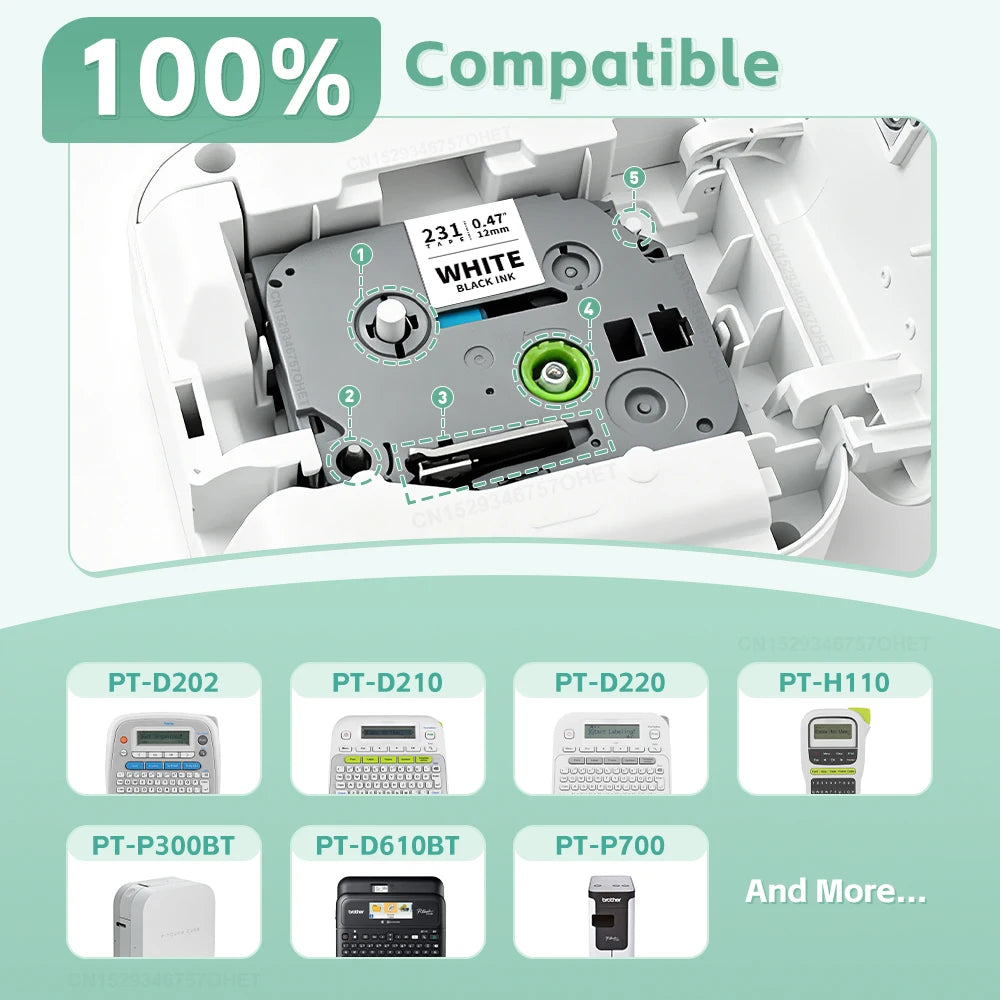 Compatible tze Brother Tape 12mm 9mm 6mm Brother TZE Tape tze231 tze221 tze631 Laminated Tape for Brother PTouch PTH110 Printer