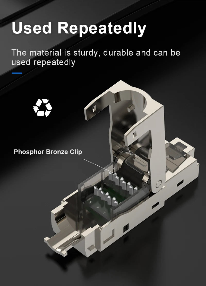 RJ45 Cat8 Cat7 Cat6A Connectors Metal Tool Free Easy Termination Plug 2000MHz 40G LAN Cable 22AWG - 24AWG Reusable Ethernet Plug