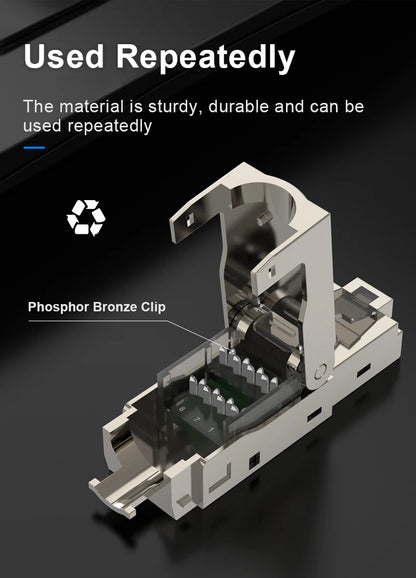 RJ45 Cat8 Cat7 Cat6A Connectors Metal Tool Free Easy Termination Plug 2000MHz 40G LAN Cable 22AWG - 24AWG Reusable Ethernet Plug