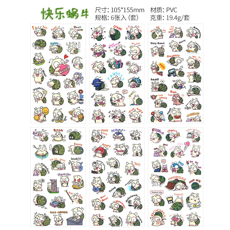 6Pieces/Set Transparent Pvc Waterproof Cartoon Sticker DIY Hand Account Decorative Stickers Kawaii Phone Cup Stickers