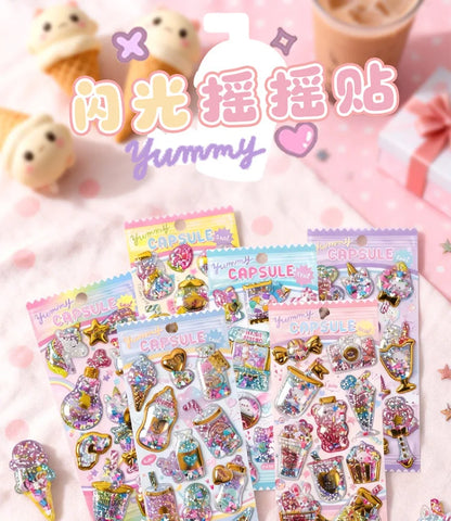 Kawaii Capsule Sparkling 3D Stickers Scrapbooking Diy Journal Stationery Sticker Cute Deco Art School Supplies