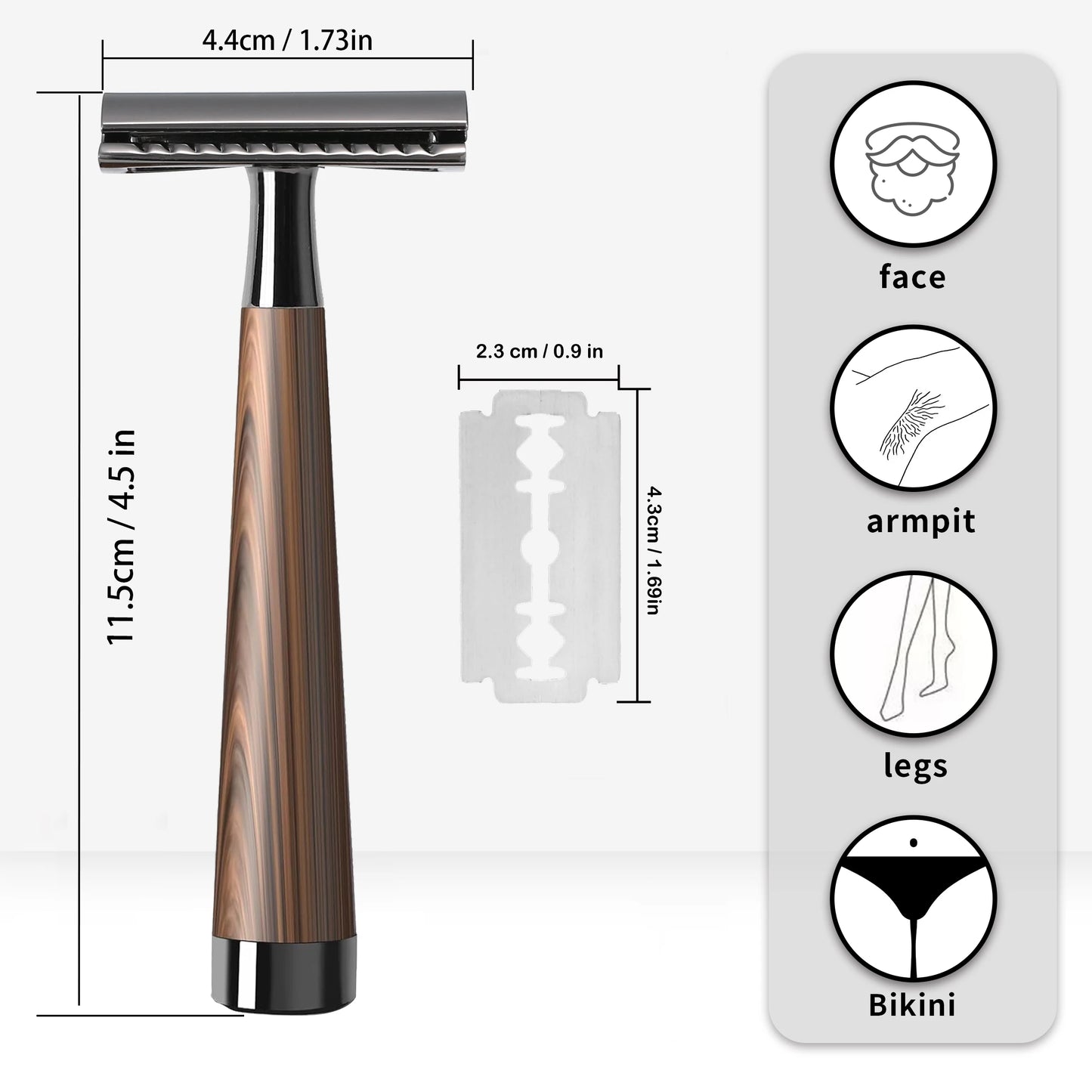 Double Edge Safety Razor, Wood Grain Handle Handle Razor with 5 Stainless Steel Blades, Heavy Duty Eco-Friendly Razor F
