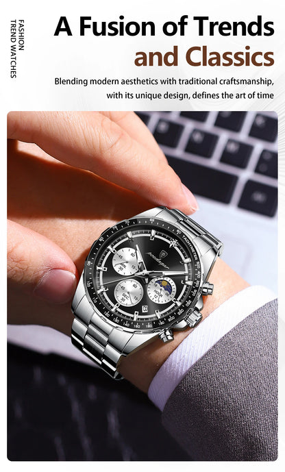 POEDAGAR Business Brand Man Wristwatch Waterproof Stainless Steel Luminous Men Watch Chronograph Date Men's Quartz Watches Reloj