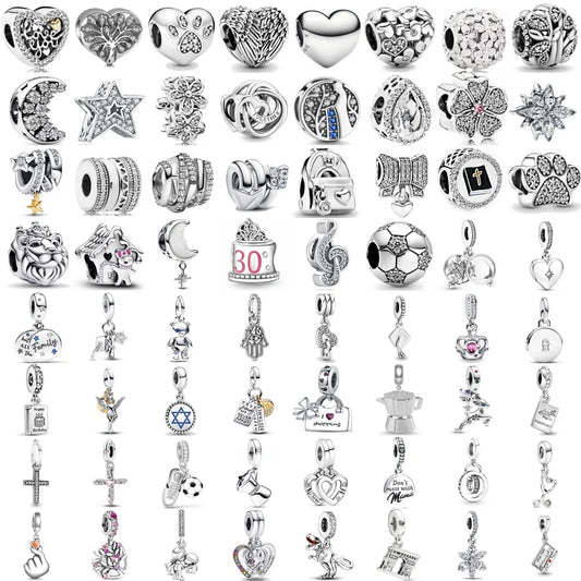 2025 New S925 Silver Spring Ball Bear Cross Pendant Suitable for Original Bracelets DIY Accessories Women's Charm Jewelry Gifts