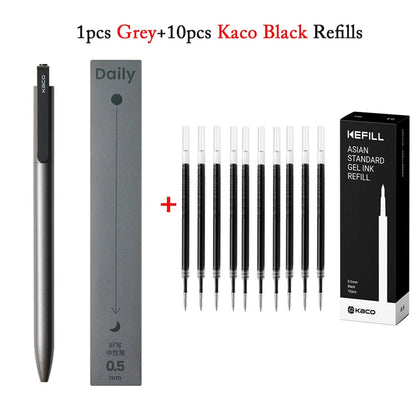 KACO Gel Pens Press Signature Pen Stationery Metal Pen Clip 0.5mm Black Ink Quicking Drying Large Capacity 800M Smooth Writing