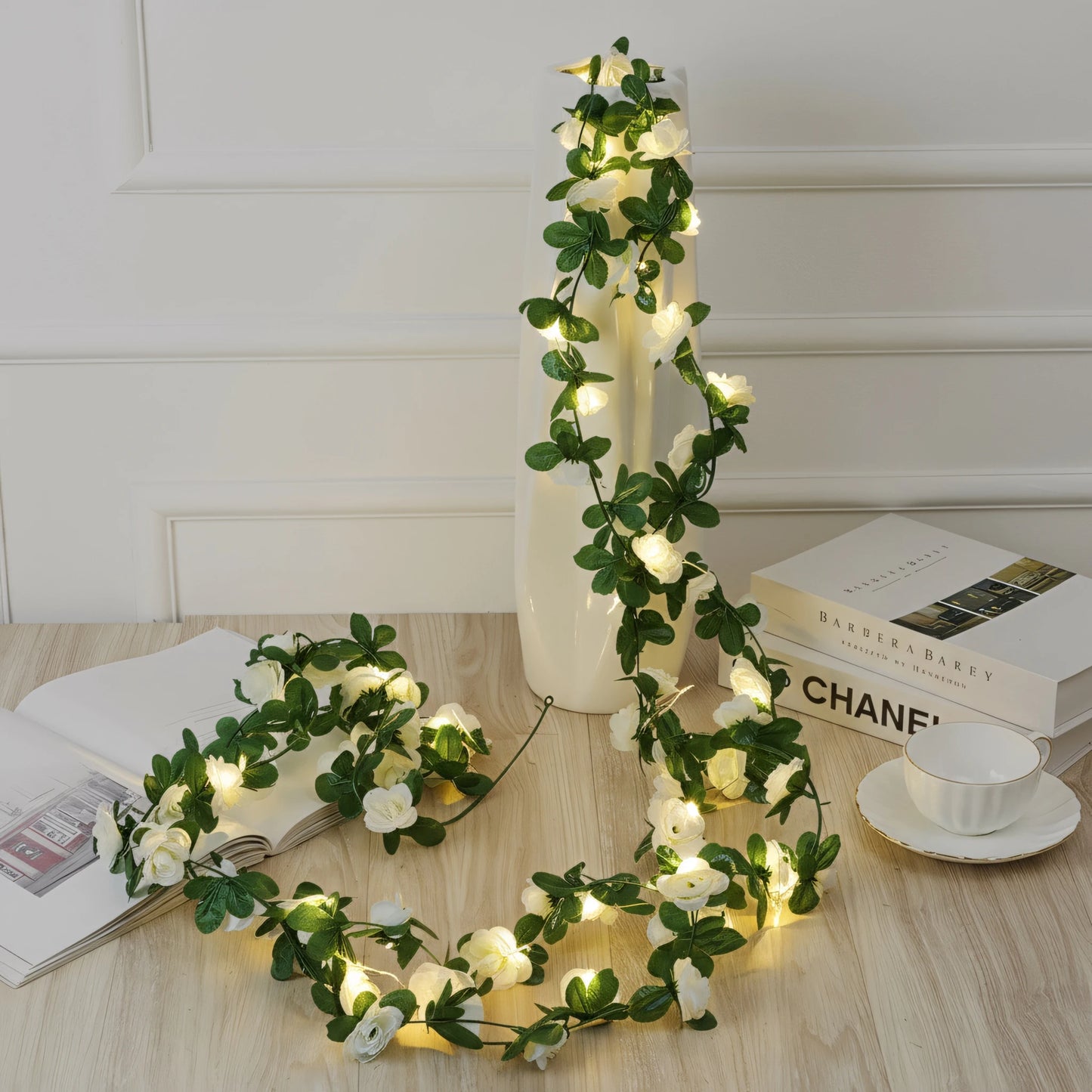 250CM Rose Vine With LED Lights Artificial Flowers Wedding Home Room Decoration Spring Autumn Garden Arch Christmas Rattan Vine