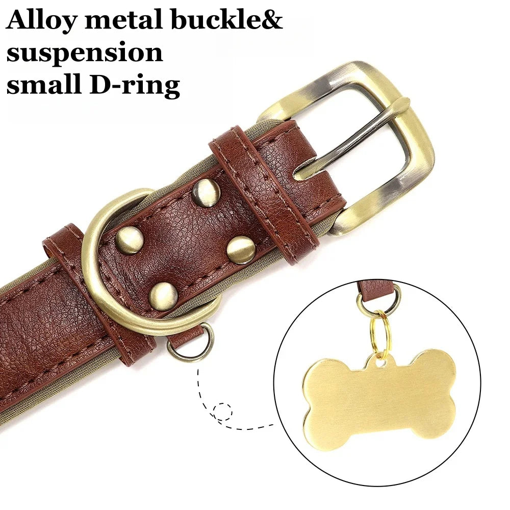 Customizable Leather Dog Collars Personalized Engraved Nameplate, Soft Padded Collar with Custom ID Tag, Adjustable for All Pet