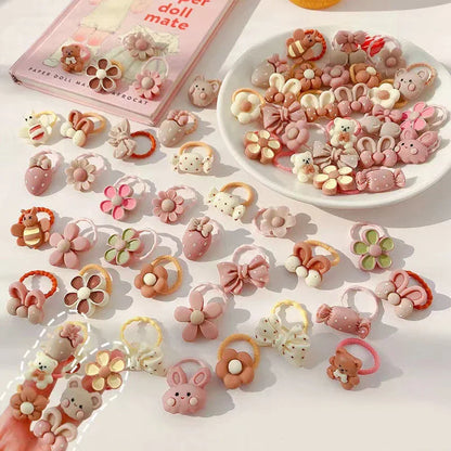 10/20/30/40/50Pcs Lot Cute Cartoon Bear Bunny Girl Elastic Rubber Band Headdress Baby Children Hair Accessories