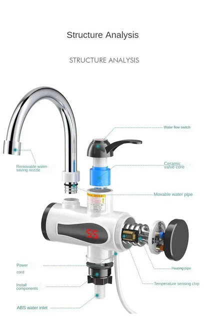 3000W Electric Kitchen Water Heater Tap Instant Hot Water Faucet Heater Cold Heating Faucet Tankless Instantaneous Water Heater