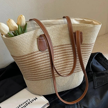 Straw bag bag women's summer inswind 2024 new beach seaside outdoor travel vacation large capacity shoulder bag