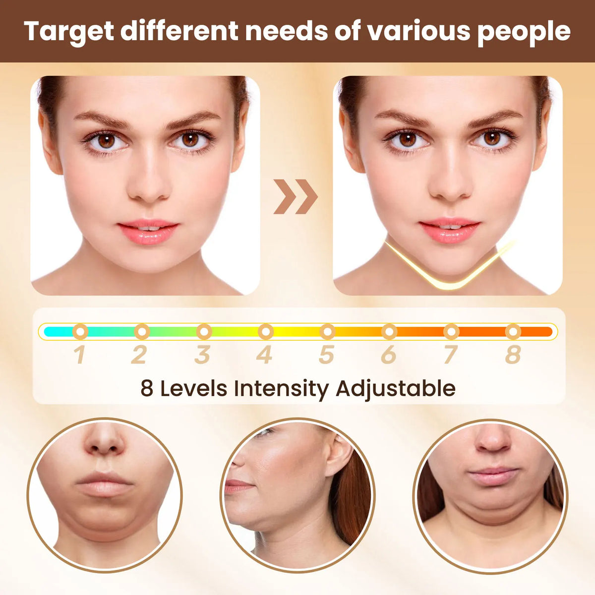 Electric V Face Lifting Beauty Device 6 Modes 8 Levels Facial Firming Massager Double Chin Removal Skin Care Tool