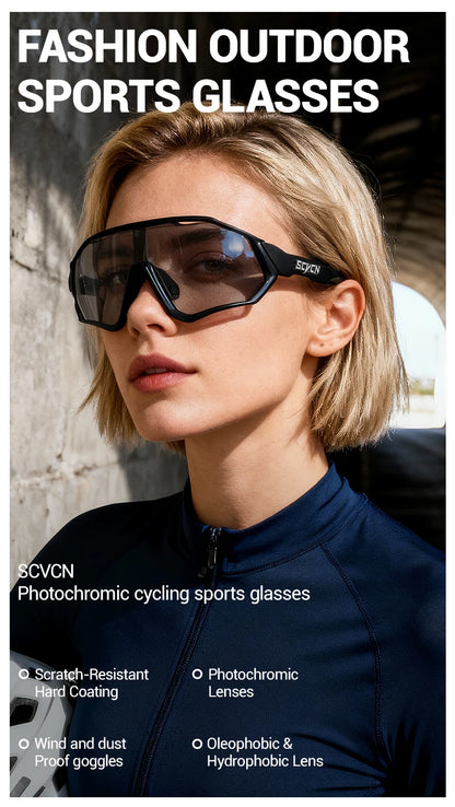 SCVCN Photochromic Cycling Sunglasses Outdoor Sports Running Drving Glasses Road MTB Bicycle Goggles  UV400 Safety Bike Eyewear