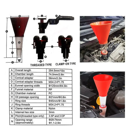 Universal Car Engine Oil Funnel Set Precision Clamp Leak-Proof PVC Versatile Tool for Hassle-Free Auto Filling Maintenance amagi