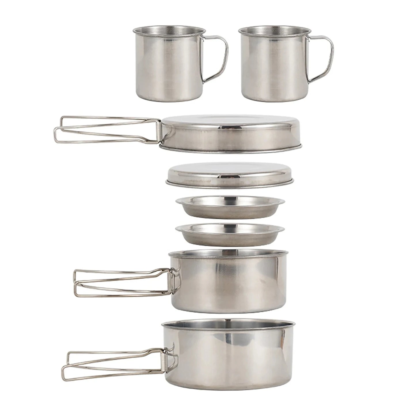 8pcs Stainless Steel Camping Cookware Mess Kit with Cooking Pot Pan Set Plates Cups for Outdoor Hiking Backpacking