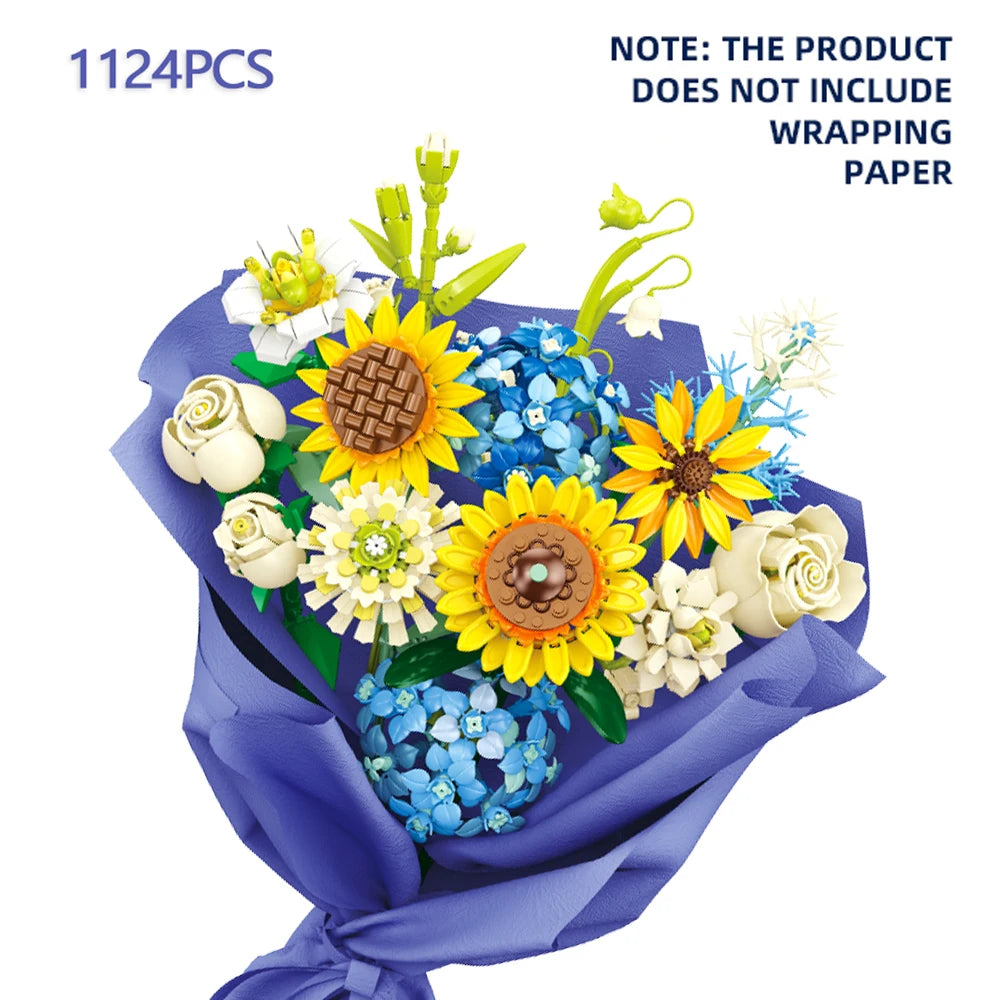 KNEW BUILT Mini Flower Bouquet 3D Model Building Blocks Ideal Holiday Gift for Girls or Versatile Decoration Kids Toys