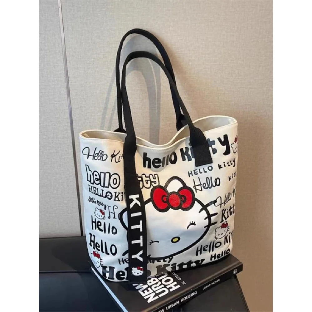 Sanrio Hello Kitty Canvas Shoulder Bag, Large Capacity Storage Bag, Casual Handbag, Multifunctional Birthday Surprise Gift