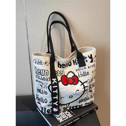 Sanrio Hello Kitty Canvas Shoulder Bag, Large Capacity Storage Bag, Casual Handbag, Multifunctional Birthday Surprise Gift