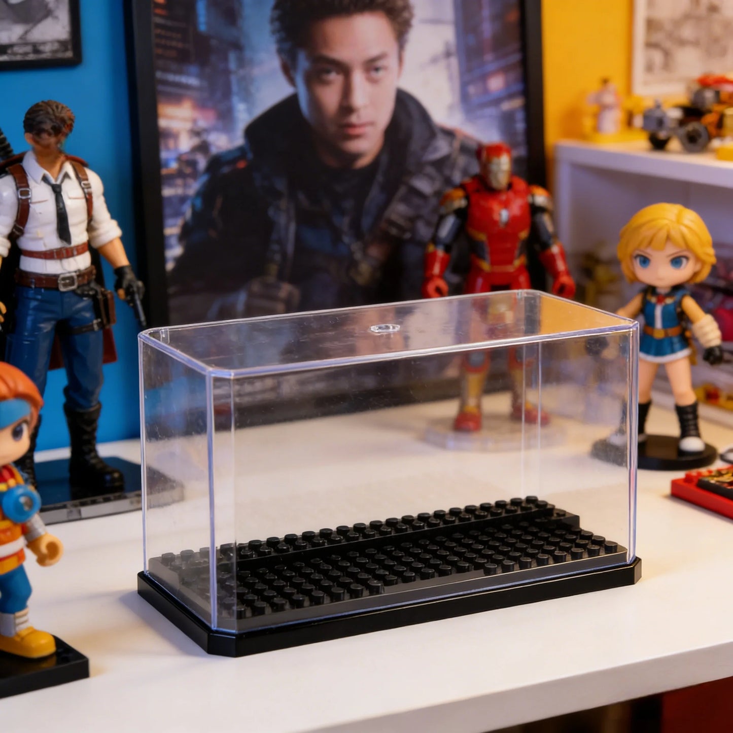 Display Case Clear Shelf Wide 3 Tier Box for Minifigures - Acrylic Protector for Small Pop Figures - Transparent Showcase Storag