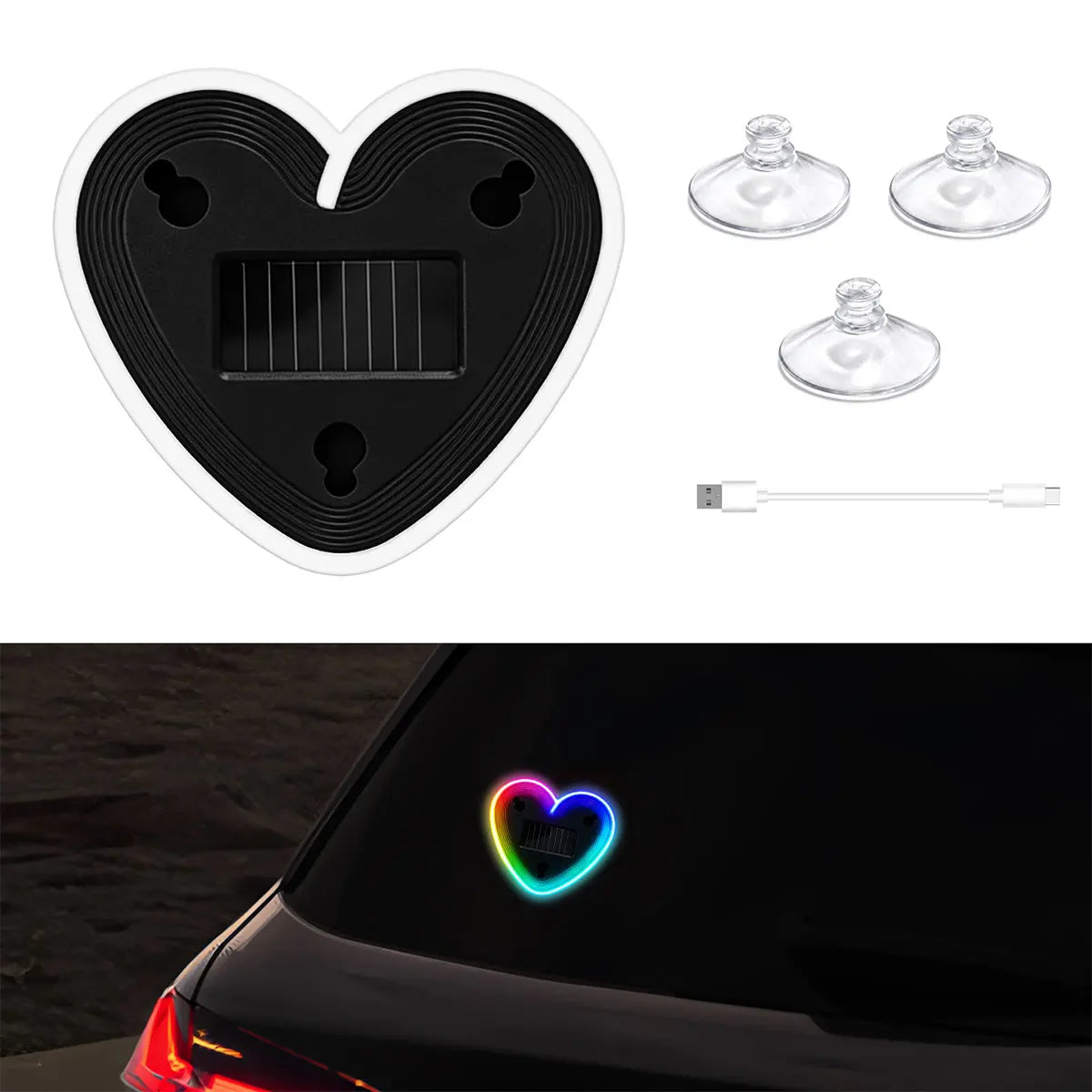 Universal Solar Atmosphere Light Heart-shaped Dynamic Gradient LED Fit Car Interior Ambient Light Decoration Accessory RGB