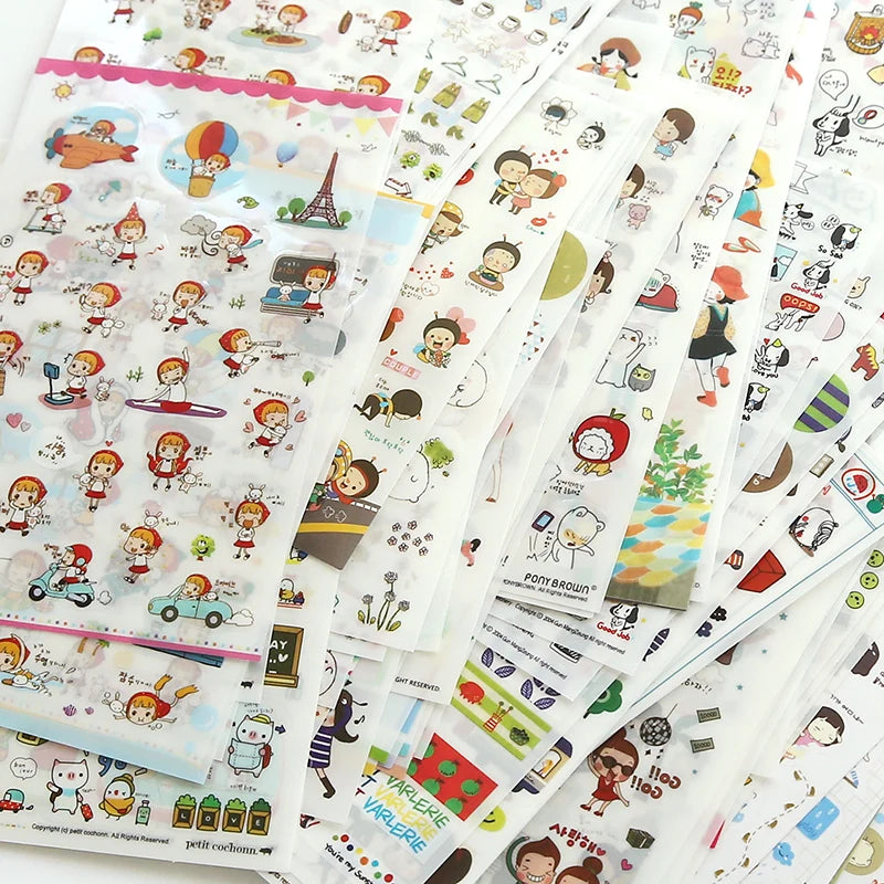 6Pieces/Set Transparent Pvc Waterproof Cartoon Sticker DIY Hand Account Decorative Stickers Kawaii Phone Cup Stickers