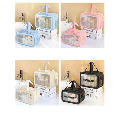 Dry-wet Separation Double Transparent PU Makeup Bag Portable Washing Bag Cosmetic Storage Bag Travel Fitness Swimming Essentials