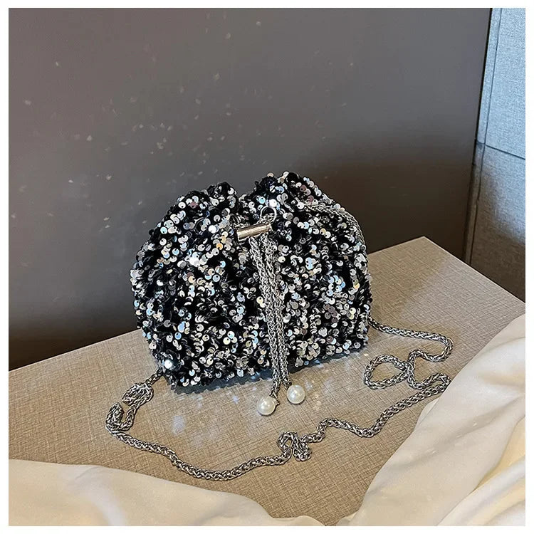Crossbody Bags Sequin Women's New Korean Bucket Bag Bright Eyes Style Fashion Crossbody Dinner Single Shoulder Bags