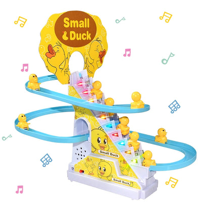Climbing Stairs Track Toys Electric Duck DIY Rail Racing Track Roller Coaster Toys Set Light Music Educational Toy For Kids Gift