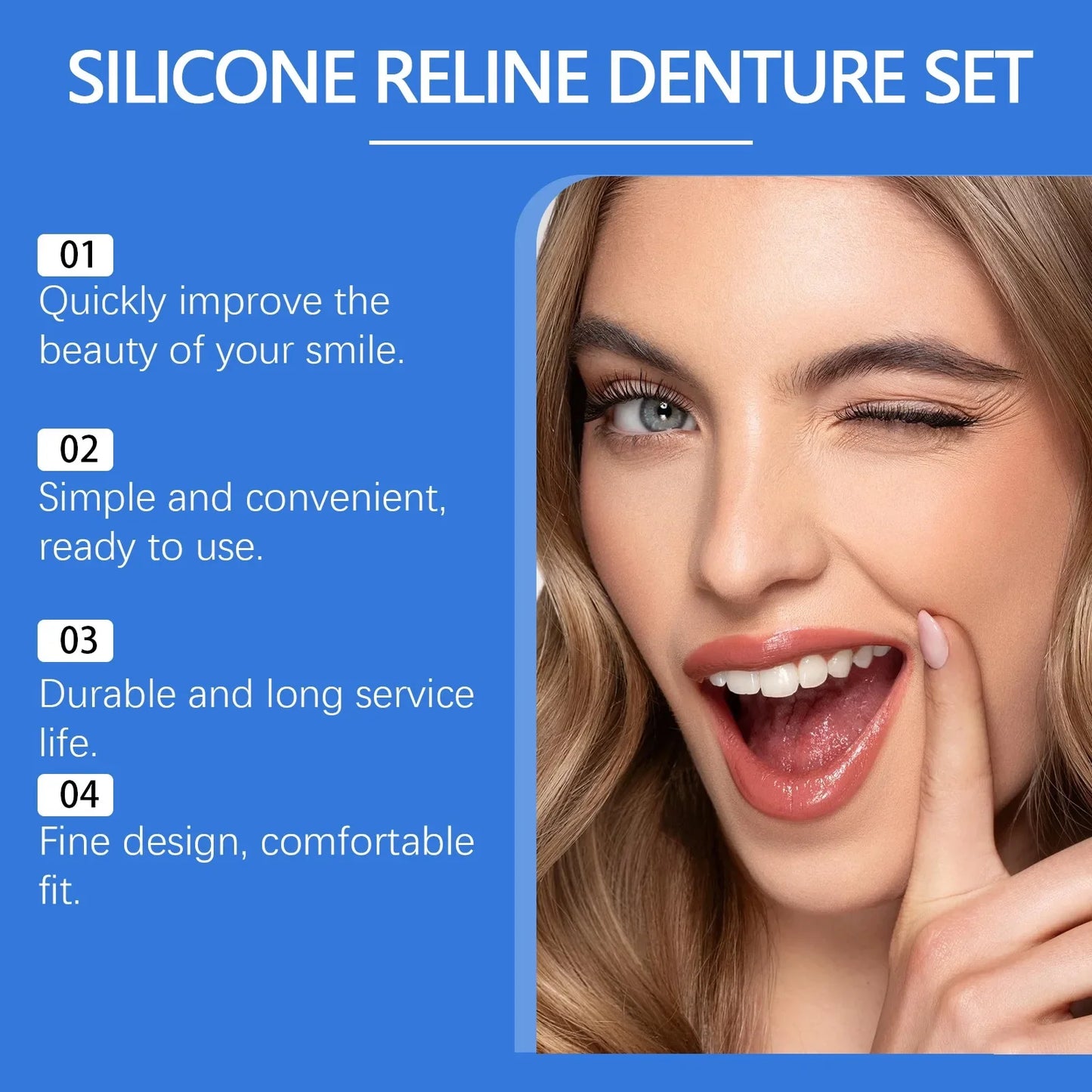 Flexible Silicone Dental Liner Kit, Soft Comfort Upper Lower Denture Set, Practical Easy Wear Braces for Daily Use