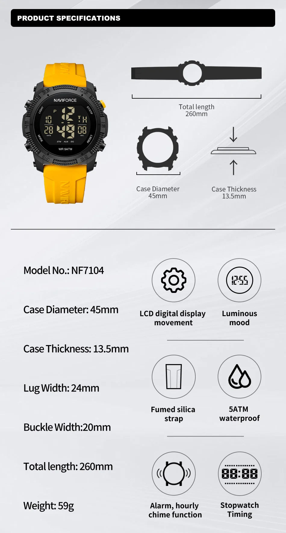 NAVIFORCE Brand Original Men Fashion Watch Water Resistant Personality Wristwatches Luxury Silicone Strap Electronic Clock 2024