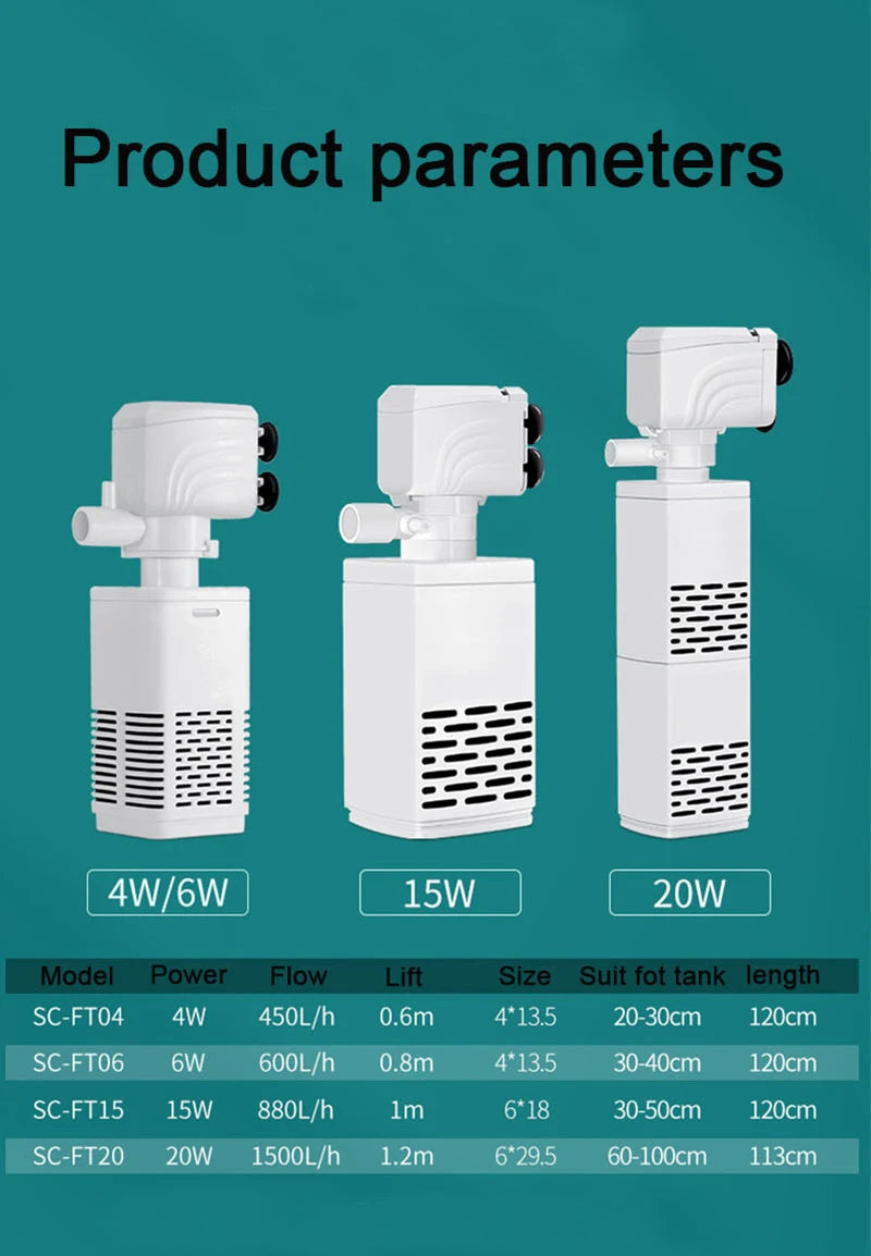 3 in 1 Aquarium Filter Pump Silent Fish Tank Submersible Air Oxygen Aerator Aquarium Air Pump Water Changer Pump Wave Maker 220v
