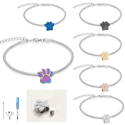 Cremation Jewelry Stainless Steel Adjustable Bangle Memorial Paw Print  Bracelets Ash Holder for Pet Keepsake Jewelry