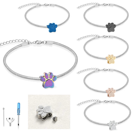 Cremation Jewelry Stainless Steel Adjustable Bangle Memorial Paw Print  Bracelets Ash Holder for Pet Keepsake Jewelry