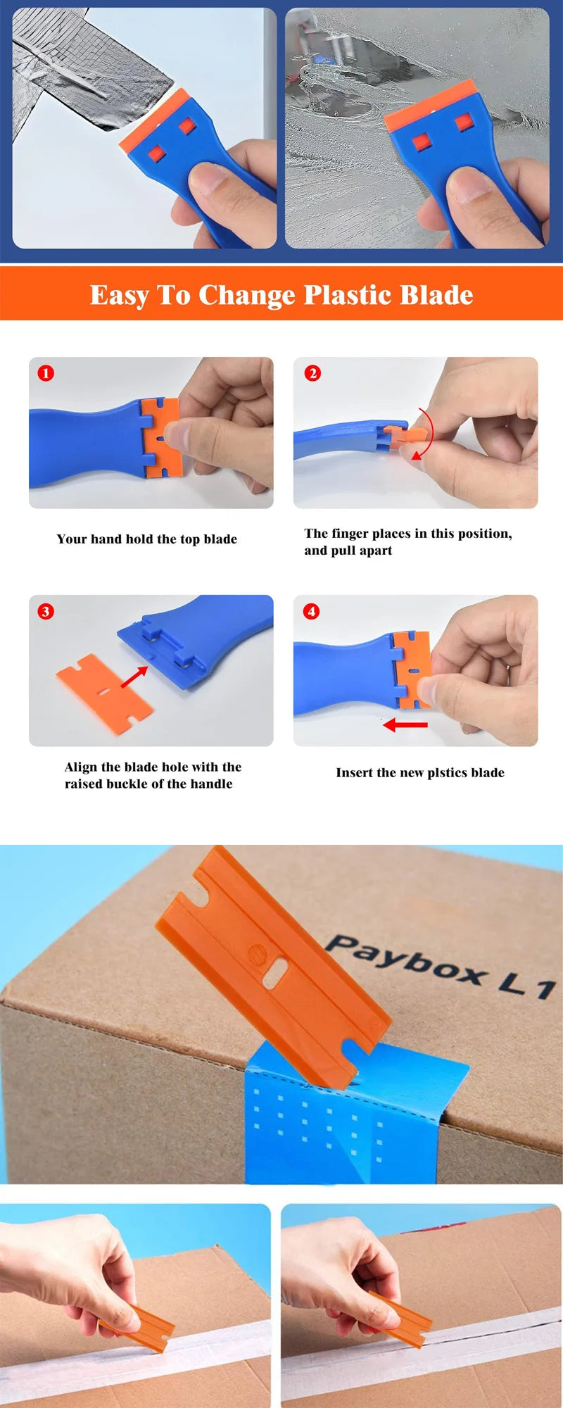 Plastic Razor Blade Scraper with 100 Pcs Plastic Blades Window Cleaning Scraper for Removal Glue Labels Sticker on Car Glass