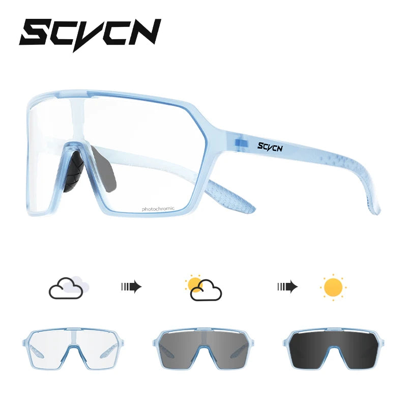 SCVCN Photochromic Cycling Sunglasses Outdoor Cycling Road Mountain Bike Glasses Men and Women Casual Hiking Windproof Glasses