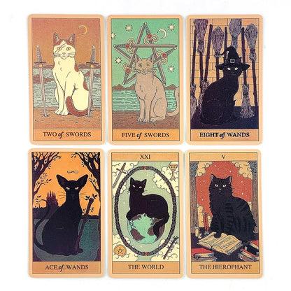 Tarot Cards A 78 Cat-Themed Cards English Visions Divination Edition Deck Borad Playing Games For Cat Lovers,Meditation & Party