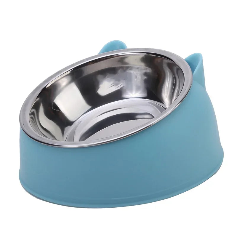 Stainless Steel Cat Bowl with Non Slip Base Cute Cat Ear Design Elevated Pet Food Water Bowl for Dog Kitten Puppy Safe Durable